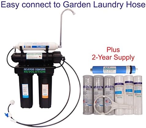 Black Series Expandable 4 Stage Home Drinking Reverse Osmosis System. Garden Laundry Hose connection. 75 GPD Membrane. Comes with 2 Year supply filter set