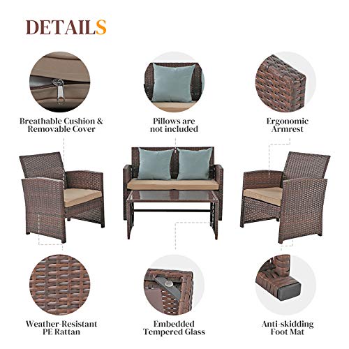 Patiorama 4 Pieces Outdoor Patio Furniture Sets Garden Rattan Chair Wicker Set, Poolside Lawn Chairs with Tempered Glass… - Image 3
