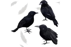 ZSFLZS 3 Pack Halloween Crows Realistic Black Feathered Halloween Decoration Birds Decoy Crow Model for Indoor Outdoor Halloween Party