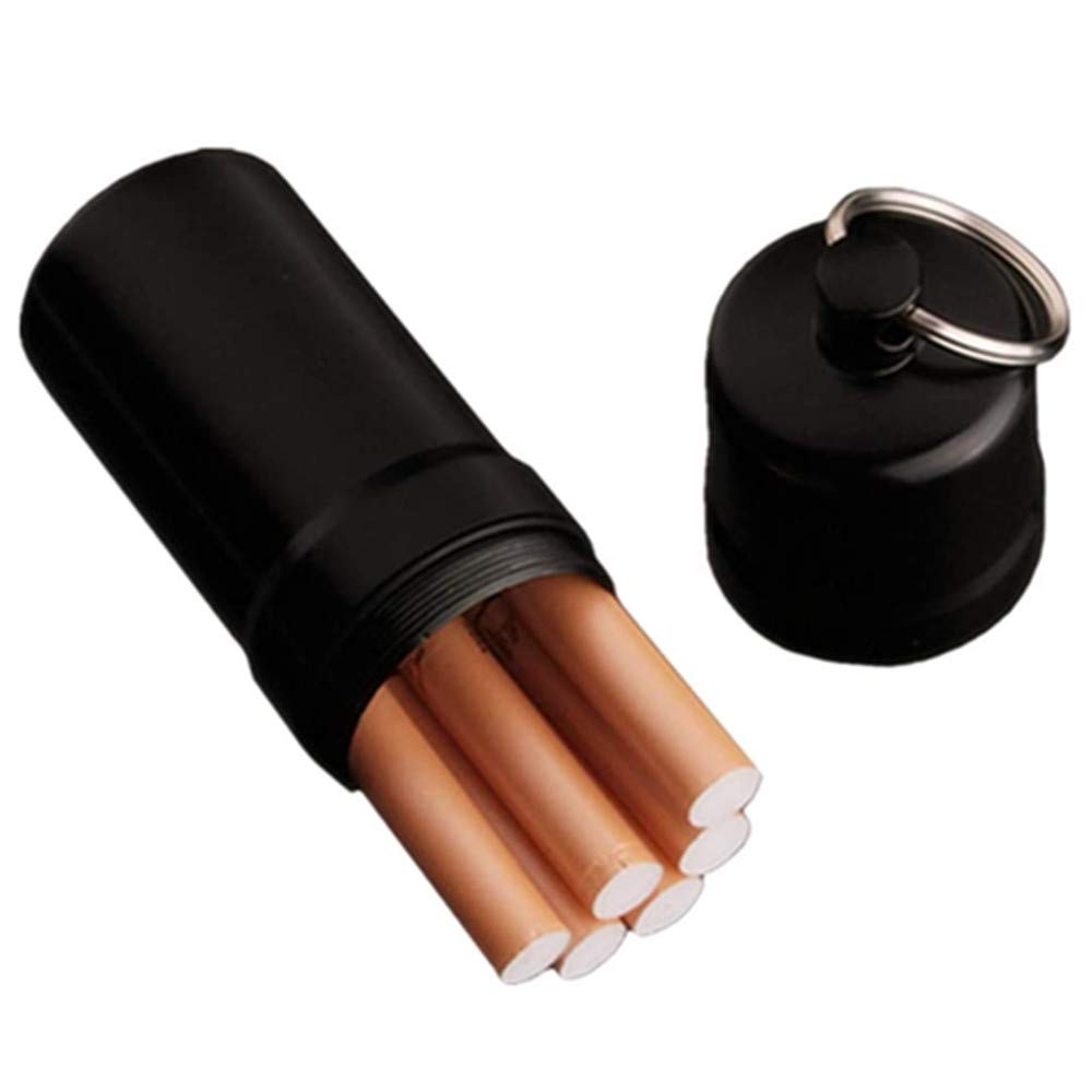 Cigarette Case, Portable Waterproof Cigarette Case Holder with Key Ring Round Cigarettes Pocket Box for Mens Women (BLACK)