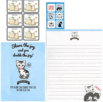 Cute Kawaii Japanese Stationery School Supplies Kitty Cat Envelope Letter Writing Set for Kids (blue)