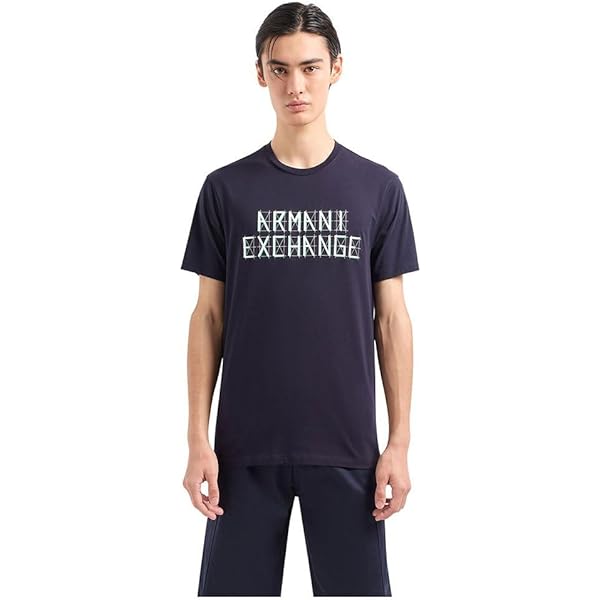 Armani Exchange Men's Slim Fit Illusion Box Logo Tee, Navy, S
