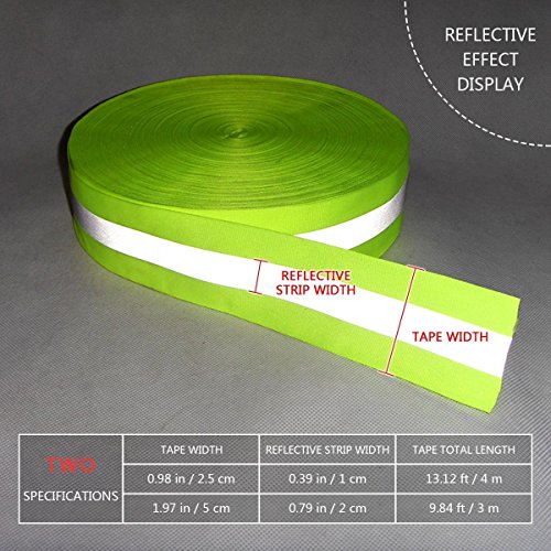 Walsilk Florescent Reflective Safety Tape,3M 4M High Visibility Warning Safety Vest Trim Strip Fabric Webbing Ribbon Sewing On To Clothes (Green, W0.98inL4m)