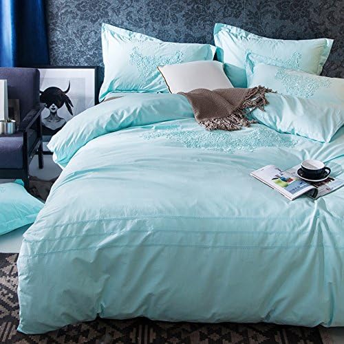 HFDRF Solid color four-piece set of simple cotton lace 1.5 four-piece double bed sheets quilt cover 1.5-1.8 meters bed (quilt 200 230cm), H