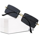 Canoazo Rimless Rectangle Sunglasses Women Men Trendy Square Y2K Glasses Retro Frameless Eyewear Gradient Lens(Black)