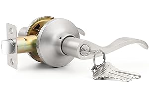 GOBEKOR 1 Pack Brushed Nickel Door Lock with Keys,Wave Style Keyed Alike Entry Door Handles with Lock,Suitable for Indoor/Outdoor and Exterior/Interior