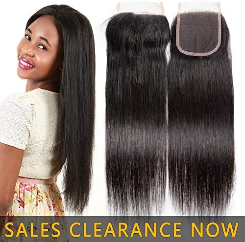 9A Brazilian Virgin Human Hair 4x4 Top Swiss Lace Closure Frontal Free Part Best Peruvian Silky Straight Natural Black Color Cheap Indian Malaysian Remy hair CanBe Bleached Knots One Piece 16 inches