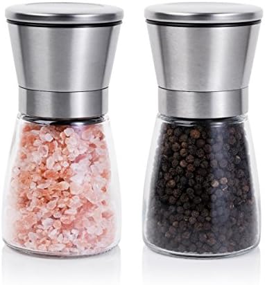 Premium Salt and Pepper Grinder Set of 2 - Brushed Stainless Steel Salt Mill and Pepper Mill Shakers with Adjustable Ceramic Coarseness by Classic Dwelling