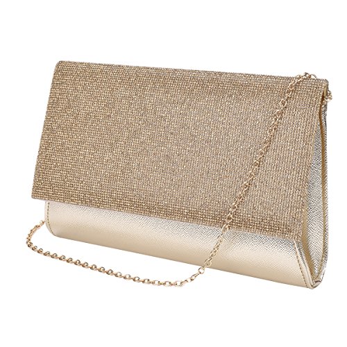 Vavabox Fashion Women Sparkly Rhinestone Evening Clutch Purse Wedding Party Handbag (gold)