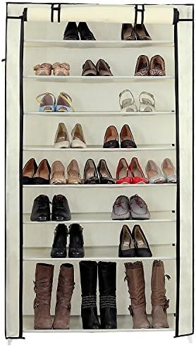 Tuk789 VIP 10 Tiers Shoe Rack with Dustproof Cover Closet Shoe Storage Cabinet Organizer Grey (Beige)