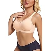 Bras for Women Wireless Push Up, Lace Mesh V-Neck Bra No Underwire, Seamless Full Coverage Comfortable Tshirt Bralette
