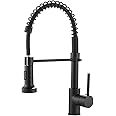 OWOFAN Kitchen Faucets Commercial Solid Brass Single Handle Single Lever Pull Down Sprayer Spring Kitchen Sink Faucet, Matte 