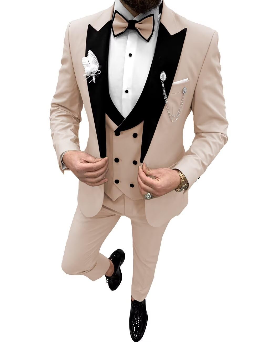 Wangyue Slim Fit Men's Tuxedos Nude Pink Tuxedos