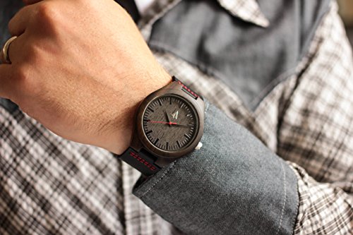 Treehut Mens Ebony Wooden Watch with Genuine Black Leather Strap Quartz Analo...