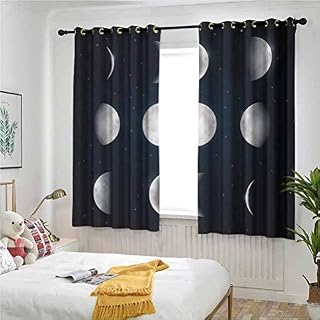 Moon Phases Room Darkening Curtain Astronomy Astrology Theme Universe Cosmos Movement Celestial Lunar Living Room Drapes 52 inches by 120 Inch