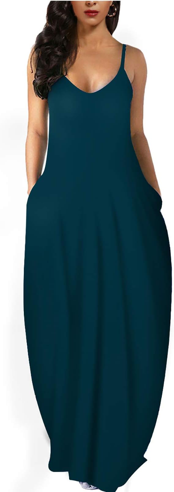 Wolddress Womens Casual Sleeveless Plus Size Loose Plain Long Maxi Dress with Pocket
