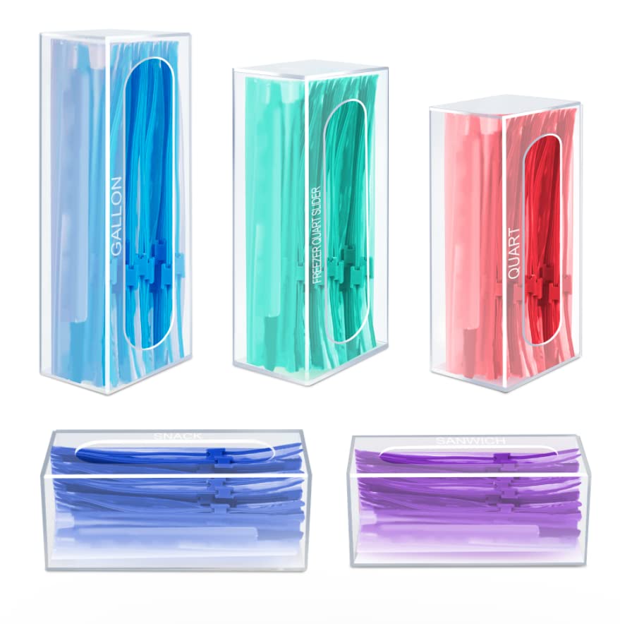 Ziplock Bag Storage Organizer 5 Pack, Acrylic Drawer Baggie Organizer Plastic Bag Dispenser