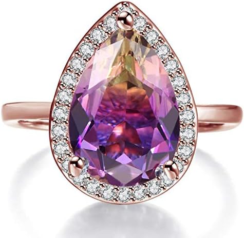 4.85 Carat Teardrop Cubic Zirconia Solitaire Halo Promise Wedding Engagement Ring for Women Girfrend Wife Mom Christmas Jewelry Gifts Size 5-11