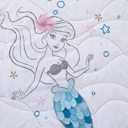 Disney Ariel Sea Princess 3 Piece Crib Bedding Set, Blue/White/Gold