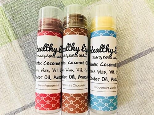 Organic Beeswax Mixed Balms with Essential Oils Set of Three, Cheek Tint, Organic Vitamin E, Coconut Oil Chapstick, Handmade.