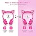 MindKoo Bluetooth Headphones Over-Ear Wireless Headphones Cat Ear Headphones with LED Light Foldable Built-in Microphone and Volume Control for PC Cell Phones Kids Teenager Boys Girls Adults Hot Pink