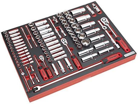 Sealey Tbtp02 Tool Tray with Socket Set 91Pc 1/4In, 3/8In & 1/2In Sq Drive, White, 530mm x 397mm x 55mm