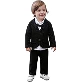 LXKIKMM Baby Boys' Blazer Long Sleeves Shirts Pants Gentleman Suit 3 Pieces Sets