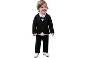 LXKIKMM Baby Boys' Blazer Long Sleeves Shirts Pants Gentleman Suit 3 Pieces Sets