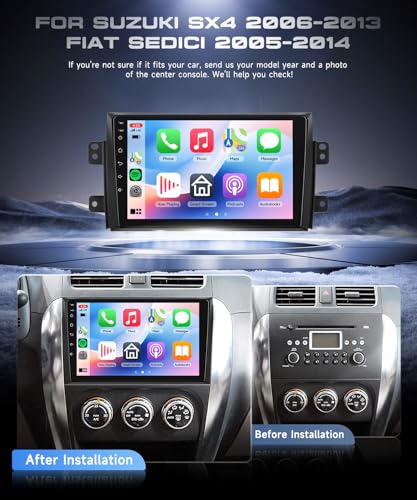 VECHTEL 4G+64G Android 15 Car Radio for Suzuki SX4 2006-2013 Fiat Sedici 2005-2014, 9 Inch HD Tactile Screen Stereo Car Auto Carplay Android Car Wireless GPS Wi-Fi USB Bluetooth 5.0 FM RDS Rear View Camera