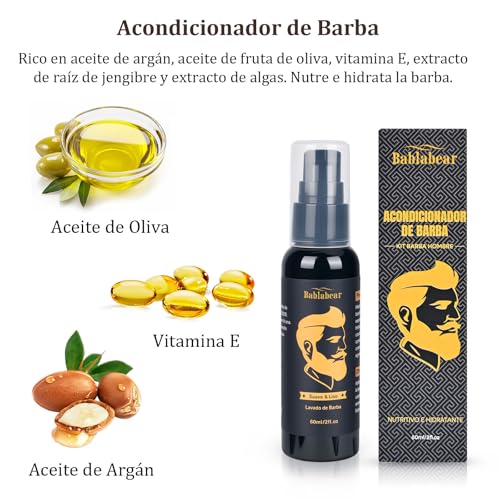Kit Barba 13 en 1 para Hombre – Cuidado Completo con 2 Aceites para Crecimiento, Limpiador, Acondicionador, Sérum, Bálsamo, Rodillo, Peine y Navaja de Afeitar – Kit para Barba y Regalos para Papá y Novi