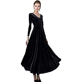 Urban CoCo Women Long Sleeve V-Neck Velvet Stretchy Long Dress