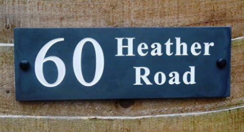 ukgiftsDeep Engraved Honed Slate House Name Number Sign Plaque 30 x 10cm (White)