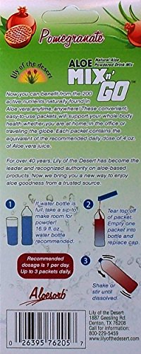 Lily Of The Desert Powdered Aloe Mix N' Go Drink Mix 2 Flavor Variety Bundle: (1) Mix N' Go Pomegranate Aloe Powder, (1) Mix 'N Go Strawberry-Kiwi Aloe Powder, (5 Count Box Each)