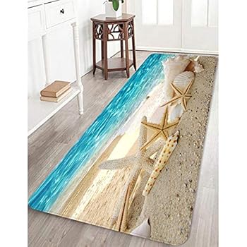 Memory Foam Bath Mat Non Slip Bathroom Rug Absorbent Bathroom Carpet Seashells Starfish Rug Soft and Cozy 24 inches X 71 inches