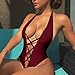 BEAGIMEG Women's Summer Sexy Lace up Halter Monokini One Piece Swimsuit Wine Red,Small,Small