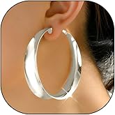 Gold Chunky Hoop Earrings for Women Exaggerated Large Wide Post Thick Hoop Earrings Minimalist Polished 80MM Statement Earrings Prom Jewelry Gift