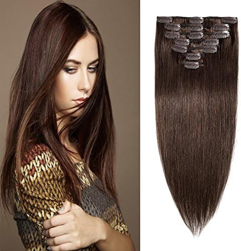 #4 Medium Brown 100% Real Remy Clip in Hair Extensions 22" /22 inch Grade AAAAA Natural Hair Full Head Standard Weft 8 Pieces 18 Clips Long Smooth Soft Silky Straight for Women Fashion 80g