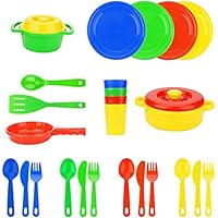 Flormoon Play Dishes Toys - 25pcs Pretend Play Cooking Toys Set - Safe, Eco-Friendly, Realistic - Kids Serving Dishes Tableware Dishes Playset - Kitchen Toys Set for Kids Boys Girl 3+