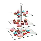 TJB 3 Tier Serving Tray Platters, Appetizer or Dessert Cupcakes And Cake Stand - Centerpiece For Weddings, Tea Party, Holiday Dinners, or Birthday Parties (Square 3 Tier)