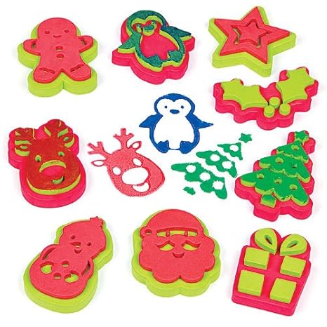 Baker Ross Stempelset „Weihnachten“ für Kinder zum Gestalten von Karten, Collagen und für andere Bastelarbeiten (10 Stück)