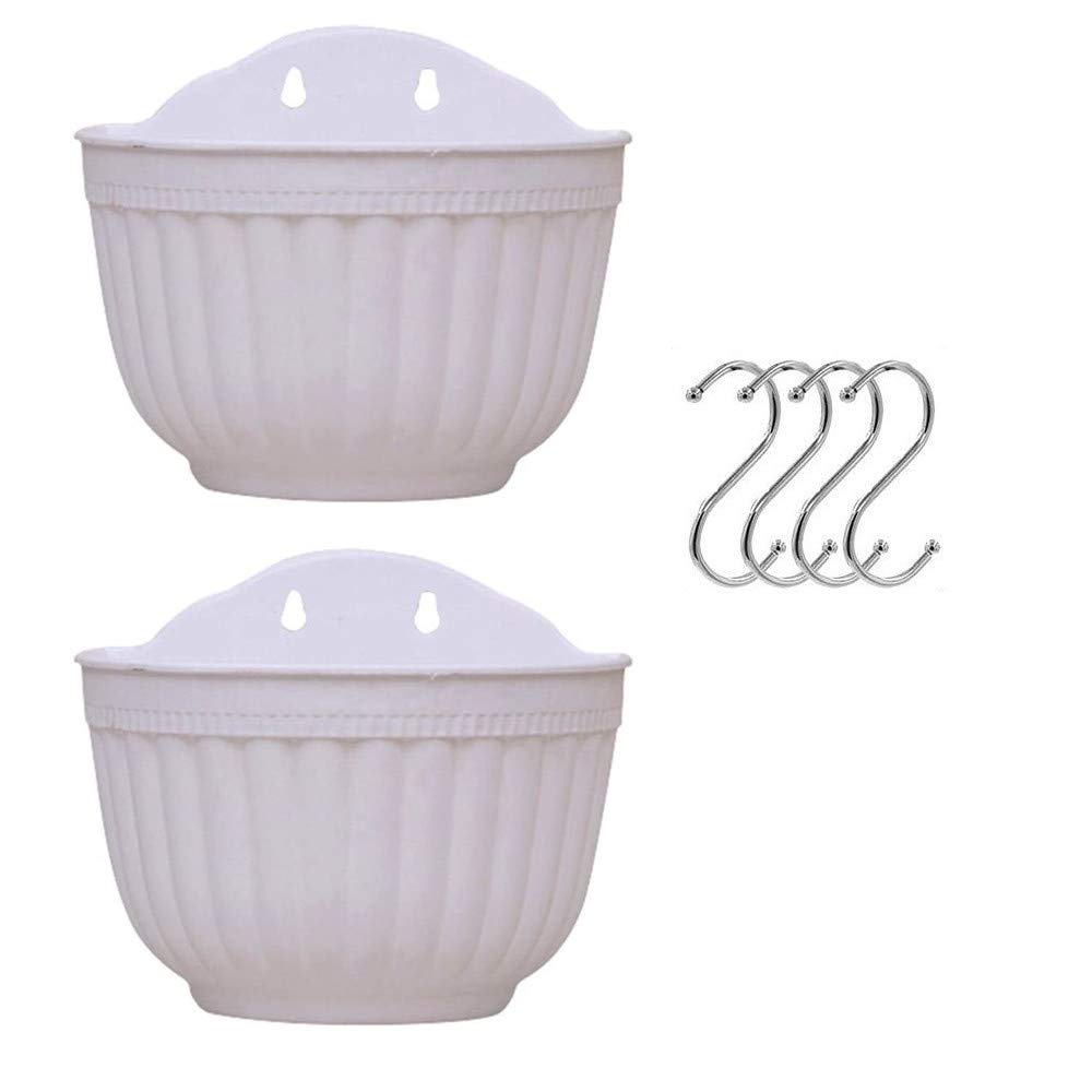 Set of 2 Pcs Hanging Planters Outdoor Hanging Basket Plastic Flower Pot Plants Holder Hanger for Balcony Fence Wall Mounted Planters Hanging Fence Planters with Drainage and Hooks Wall Fence Plant Pot