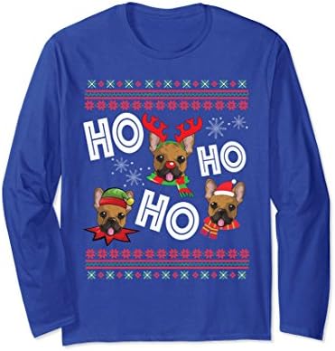 Unisex HO HO HO French Bulldog Long Sleeve Funny Dog Xmas Gift Large Royal Blue