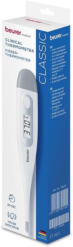 FT 09 Thermomètre numérique et corporel, résistant à l'eau, écran LCD, signal acoustique, sans verre, couleur blanc