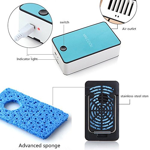 Mini Air Conditioner Personal Necklace No Leaf Fan Handheld Table Summer Cooler Fan with 1400mAh USB Rechargeable Battery Fan (Black)