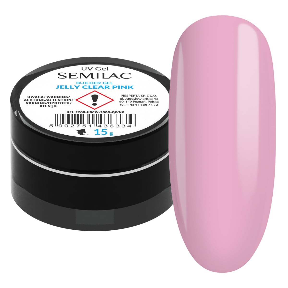 Semilac Clear Pink Jelly Nail Builder For Hard Strong Nails & Extend Gel - Perfect For Nail Construction and Nail Art. Easy To Apply, Non Damaging - Repairs Broken & Damaged Nails 15g
