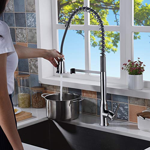SonTiy Commercial Kitchen Faucets with Pull Down Sprayer, Single Handle Single Hole Pull Out Kitchen Faucet Chrome, High Arc Spring Kitchen Sink Faucets