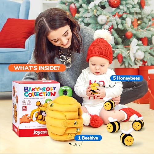 JoyCat Baby Toys 6-12 Months, Soft Baby Beehive with 5 Sensory Bees, Rattle, Crinkle Paper, Mirror, Busy Montessori Toys for Toddlers 0-3 Years Old, Sensory Toy for Babies Boy Girl Birthday Gifts