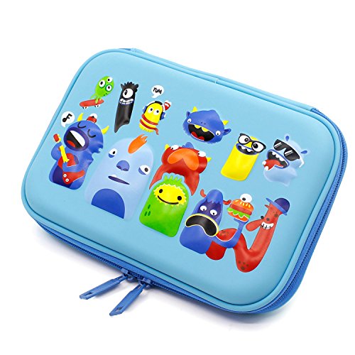 Monsters School Boys Hardtop Pencil Case Holder - Cool Toddlers Kids Pencil Box Pen Bag (Light Blue)