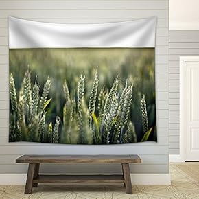 Nature Landscape with Green Wheat Field - Fabric Wall Tapestry Home Decor - 51x60 inches