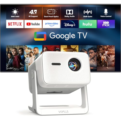 【Flagship Official Licensed Google TV】Smart Outdoor 4K Projector with WiFi and Bluetooth, VOPLLS Projectors with Dolby/Auto Focus, Portable Phone Movie Gaming Wireless Wifi Proyector for Bedroom/Home